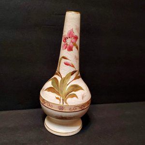 Antique Carlsbad Porcelain Vase, Hand Painted Floral, Gold Trim